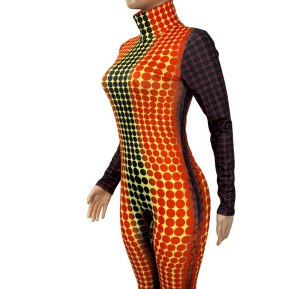 Stasia Skewed: Polka Dot Illusion Bodycon Romper Jumpsuit Medium - Picture 10 of 12
